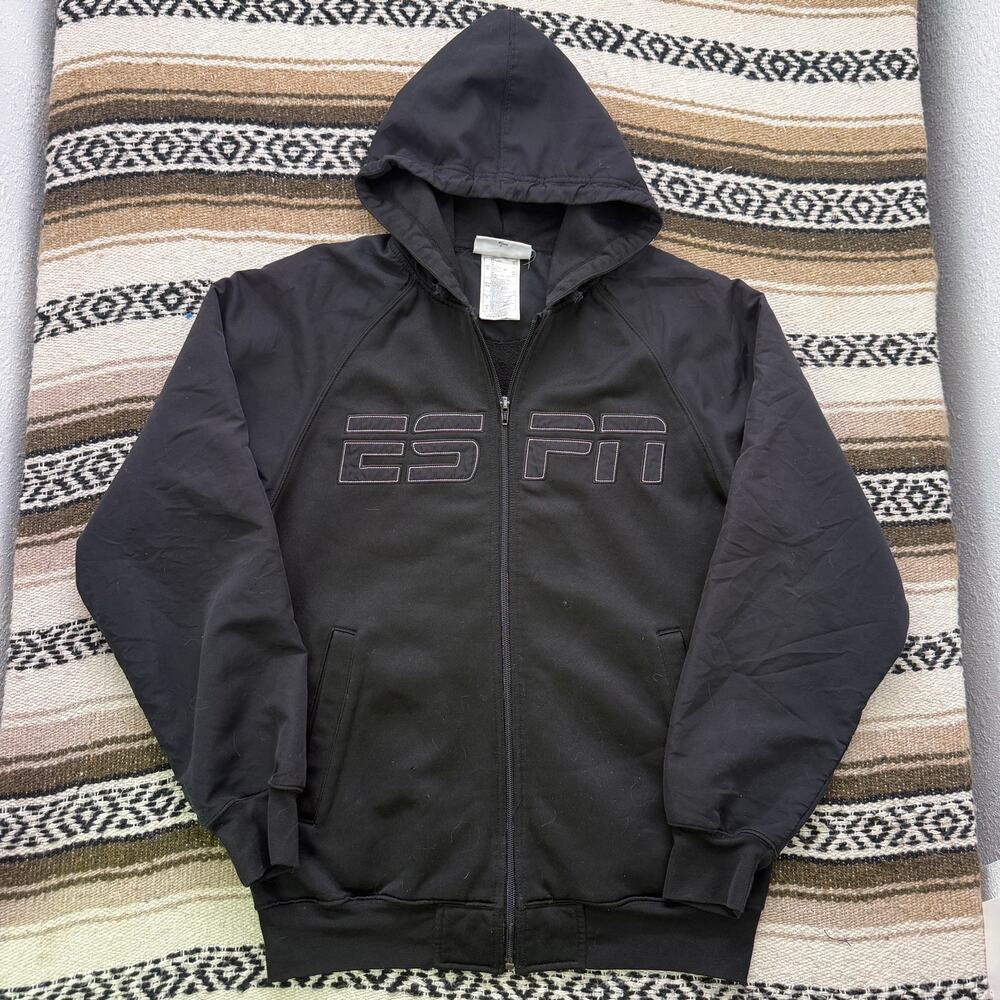 Men's Vintage 2000's ESPN Sports Black Zip Up Hoodie Sweatshirt Jacket Sz Small